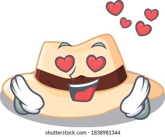 Romantic panama hat cartoon character has a falling in love eyes