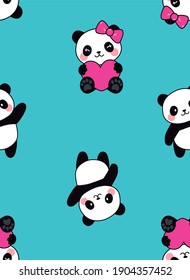 relación romántica panda con corazones