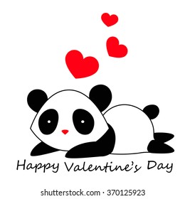 Romantic panda with red hearts with title "Happy Valentine's Day" 