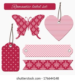 Romantic paper cut label tags. Can be used for scrapbook, wedding or valentines day design.