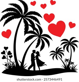 Romantic Paradise Under the Palm Trees silhouette vector