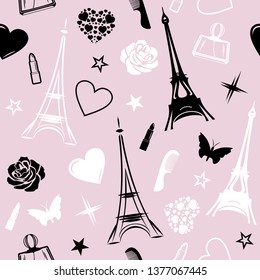 Romantic Paris. Seamless Pattern For Design. Vector