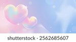 Romantic pastel Valentine’s Day banner with rainbow hearts, soft blue gradients, and sparkling accents for love-themed cards and invitations