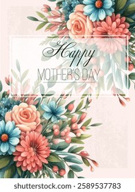 Romantic Pastel Mother’s Day Card with Hand-Drawn Roses