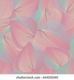 Romantic pastel seamless pattern with geometrical flower petals. Pink, lilac, green colors, halftones. Watercolor effect.