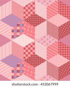 Romantic patchwork pattern in tender pink colors. Vector illustration of quilt design.