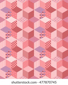 Romantic patchwork pattern in tender pink colors. Vector illustration of quilt design.