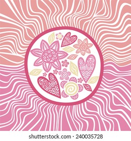 Romantic pattern background with flowers and hearts vector illustration