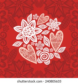 Romantic pattern background with hearts and flowers vector illustration