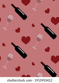 Romantic pattern with a bottle of red wine and wine glass. Can be used as a gift paper, as a phone case and etc.