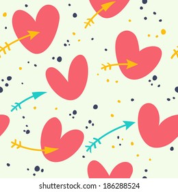 Romantic pattern with cute hearts and arrows. Seamless background for your design.