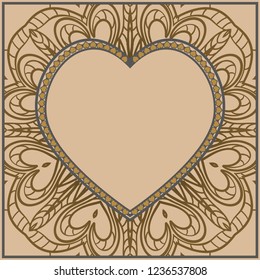 Romantic Pattern With Decorative Heart. Template for Happy Valentines Day. Vector Illustration. For Greeting Card, Invitation Or Posters