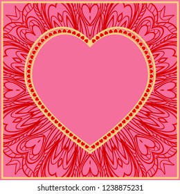 Romantic Pattern With Decorative Heart. Template for Happy Valentines Day. Vector Illustration. For Greeting Card, Invitation Or Posters
