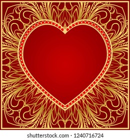 Romantic Pattern With Decorative Heart. Template for Happy Valentines Day. Vector Illustration. For Greeting Card, Invitation Or Posters