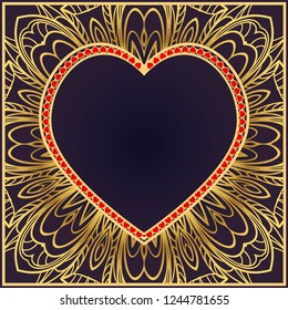 Romantic Pattern With Decorative Heart. Template for Happy Valentines Day. Vector Illustration. For Greeting Card, Invitation Or Posters
