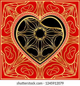 Romantic Pattern With Decorative Heart. Template for Happy Valentines Day. Vector Illustration. For Greeting Card, Invitation Or Posters
