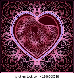 Romantic Pattern With Decorative Heart. Template for Happy Valentines Day. Vector Illustration. For Greeting Card, Invitation Or Posters