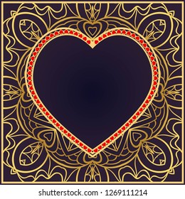 Romantic Pattern With Decorative Heart. Template for Happy Valentines Day. Vector Illustration. For Greeting Card, Invitation Or Posters