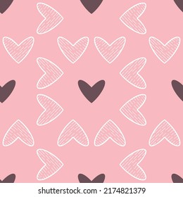 Patrón romántico con corazón de garabato sobre fondo blanco para el diseño de textiles, ropa de cama, ropa de niño, papel de envoltura. 