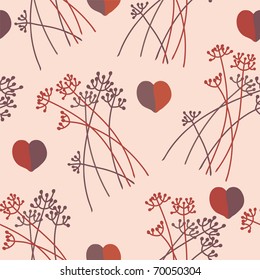 Romantic pattern with grass and hearts