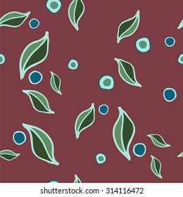 Romantic pattern of green leaves on the marsala background