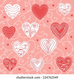 Romantic pattern with hand drawn hearts