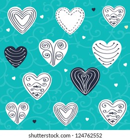 Romantic pattern with hand drawn hearts