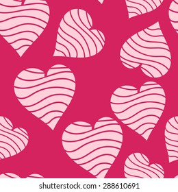 Romantic pattern with hand drawn hearts and stripes