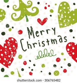 Romantic pattern with hearts and Christmas trees.