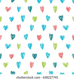 Romantic pattern with hearts. Hand-drawn doodle seamless pattern with hearts.