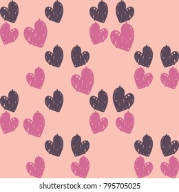 Romantic pattern with hearts. Hand-drawn doodle seamless pattern with hearts.