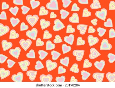 Romantic pattern with hearts  on a red background.