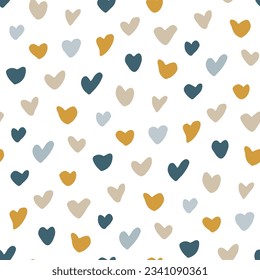 Romantic pattern with hearts for Valentine's Day holiday designs. Hand drawn cute repeating texture for valentines. Nice seamless print on white background for baby fabrics in Scandinavian style.