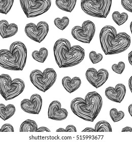 Romantic pattern with painted hearts. Celebratory Event, Valentine's Day, wedding, a date. graphic design by hand