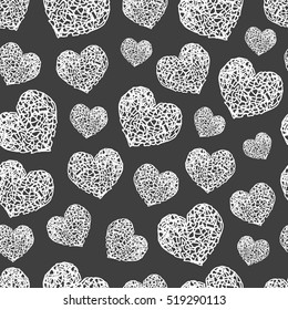 Romantic pattern with painted hearts. Celebratory Event, Valentine's Day, wedding, a date. graphic design by hand