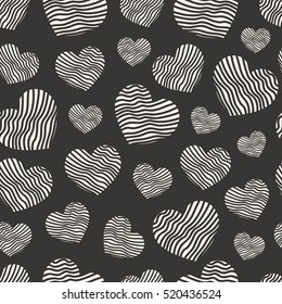 Romantic pattern with painted hearts. graphic design by hand. seamless vector illustration