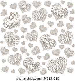 Romantic pattern with painted hearts. graphic design by hand