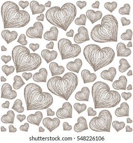 Romantic pattern with painted hearts. graphic design by hand