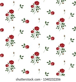 Romantic pattern of red roses. The pattern can be used for decorating greeting cards, invitations, parties, gift labels, stickers, labels, wallpaper, fabric, wrapping paper,scrapbooking
