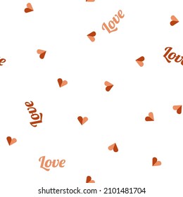 Patrón romántico con corazones rojos y texto Amor. Fondo vectorial transparente para el día de San Valentín, boda, cumpleaños, diseño para tarjetas, textiles.
