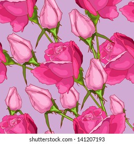 Romantic  pattern with roses on the lilac  background