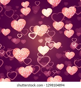 Romantic pattern with shiny heart. Soft beautiful background for Valentines Day design vector.