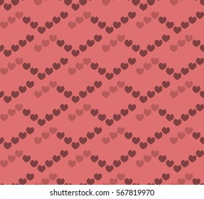 Romantic pattern, small brown hearts and zigzag lines on pink background, beautiful wrapping paper for appealing gifts