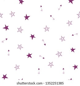 Romantic Pattern with Stars and arrows Dark moderate pink color. This pattern can be used for design, textile,  pattern fills, posters, cards, web page background etc. Pattern under the mask. Vector. 