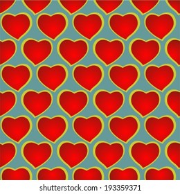 Romantic pattern with two hearts on a blue background.