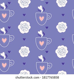 Romantic pattern. Valentine's Day. Love day. Romantic design for wrapping paper, fabrics, covers and cards. Vector hand drawn illustration.