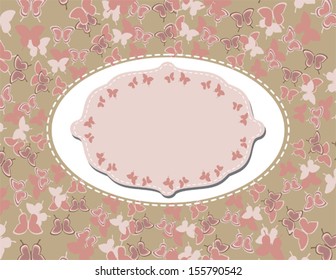 Romantic pattern with vintage frame and butterflies