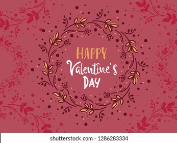 romantic pattern. wreath of flowers, doodle . Vector ornament for Valentine's day. Romantic design with hearts. Valentines day background. for greeting card, banner template, poster.