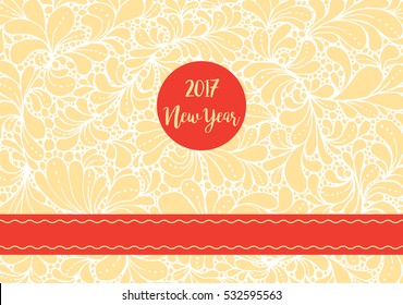 Romantic patterned poster for 2017 new year holiday. Red ribbon and circle with inscription