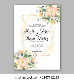 Romantic peach orange dahlia chrysanthemum peony greenery bouquet bride wedding invitation template design Vector floral background party celebration bridal baby shower congratulation greeting card